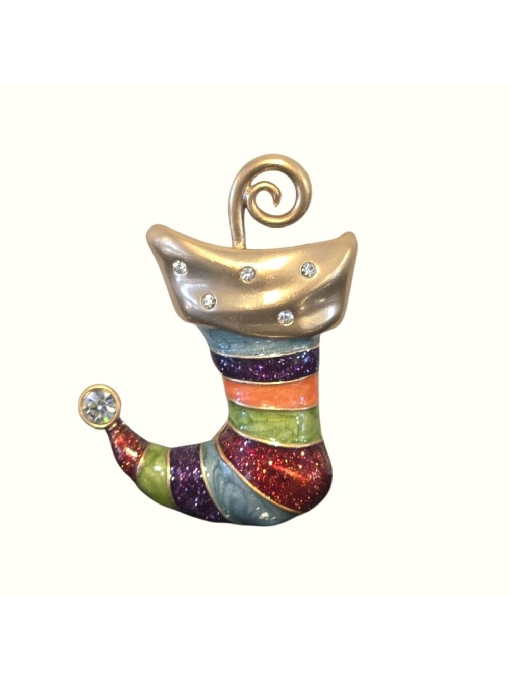 Vintage Anne Klein Stocking Brooch Christmas Elf Colorful Holiday Jewelry Pin
